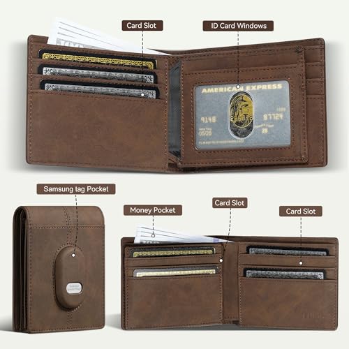 Leather Wallet for Samsung Galaxy SmartTag2: Wallet for Men Slim Minimalist Compatible with Samsung Tracker Tag - RFID Blocking Bifold Wallet with ID Window3