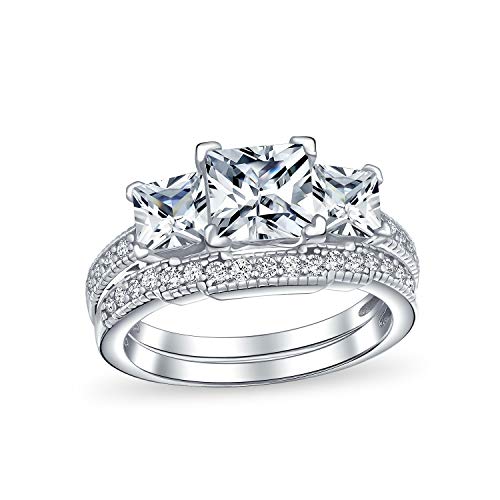 Bague Art Déco de mariage princesse 3CT en argent sterling avec 3 pierres oxyde zirconium