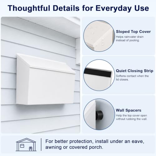 Image of KYODOLED Locking Mailboxes for Outside, Wall Mount, Large 15.7 inch W, White