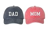 Ameritrends Mom and Dad Baby Announcement Embroidered Dad Hat Cap Couples Hats New - Navy and Red Pigment Dyed
