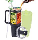 40 oz Black Stainless Steel Thermal Tumbler with Green Silicone Divider Liner – 2-in-1 for Two Drinks, Separates Liquids, Keeps Drinks Hot or Cold for Hours, BPA-Free, Durable Travel Tumbler