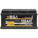 BSA AGM Batterie 12V 110Ah 950A/EN Start-Stop Autobatterie statt 105Ah