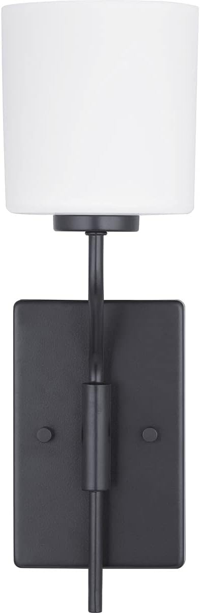 Progress Lighting Tobin Collection 1-Light Etched White Glass Modern Bath Vanity Light Matte Black