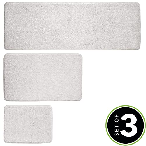 Mdesign Non-Slip Microfiber Polyester Rectangular Spa Mat/Bath Rugs, Plush Heathered Water Absorbent Accent Rug For Bathroom Vanity, Bathtub/Shower, Machine Washable, Set Of 3 - Stone Gray #TOP3