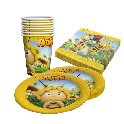 Party Factory `Biene Maja´ 36-teiliges Party Set mit 8 Bechern 250ml, 8 Tellern Ø 23cm und 20 Servietten 33x33cm, Partygeschirr für Geburtstag und Mottoparty