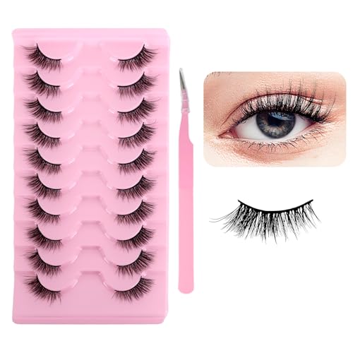GADITIEK 10 paires Faux Cils Individuel, Extension Cils de Half Eyelashes Demi cils Curly Cat Eye Lashes Look Avec Naturel Wispy-Naturel Cils Artificiels (BY01)