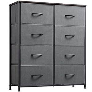 Somdot Dresser for Bedroom with 8 Drawers, 4-Tier Wide Storage Chest of Drawers with Removable Fabric Bins for Closet Nursery Bedside Living Room Laundry Entryway Hallway, Charcoal Grey/Dark Walnut