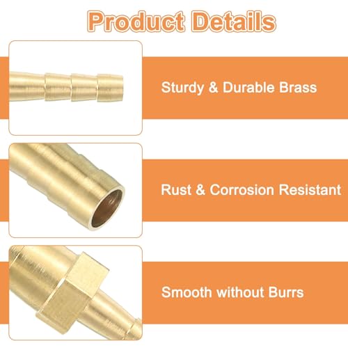 5 Pcs Brass Hose Barb Fitting Straight Connector Coupler, Brass Fitting Air Hose Fittings Reducer for Connecting Water Fuel Air, Oil Hoses (3/8" x5/16 ID)