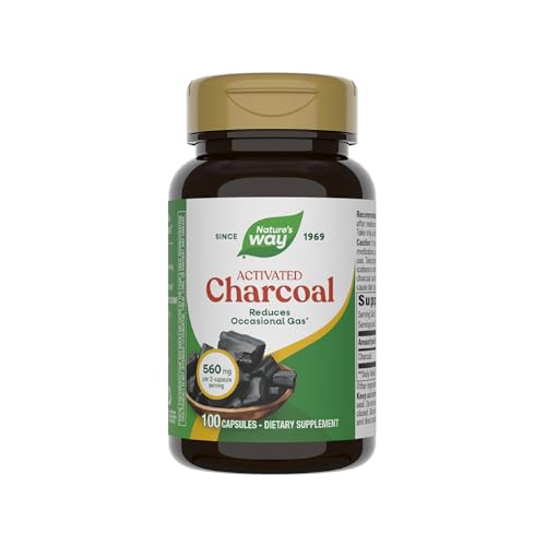 Nature's Way Activated Charcoal, Binds Unwanted Materials and Gas in the Digestive Tract*, 560 mg per 2-Capsule Serving, 100 Capsules (Packaging May Vary)