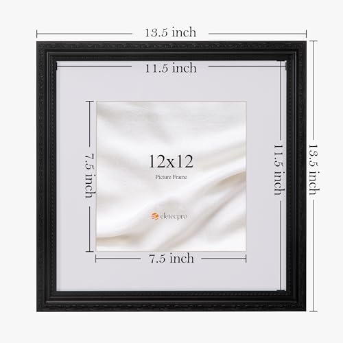 Image of eletecpro 12x12 Picture Frames Set of 2, Vintage Frames with Glass Cover, Ornate Gothic Photo Frame Displays 8x8 Photo with Mat or 12x12 without Mat for Home Wall Mount Decor, Black