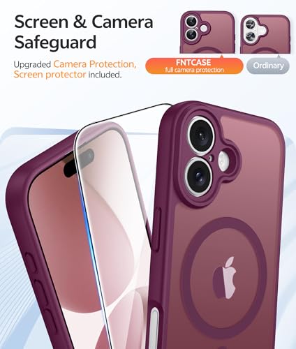 Image of FNTCASE for iPhone 17 Case: [Compatible with Magsafe] Translucent Matte Cases with [Full Camera Protection] [Screen Protector] Military Grade Shockproof Protective Phone Cover - Wine Red