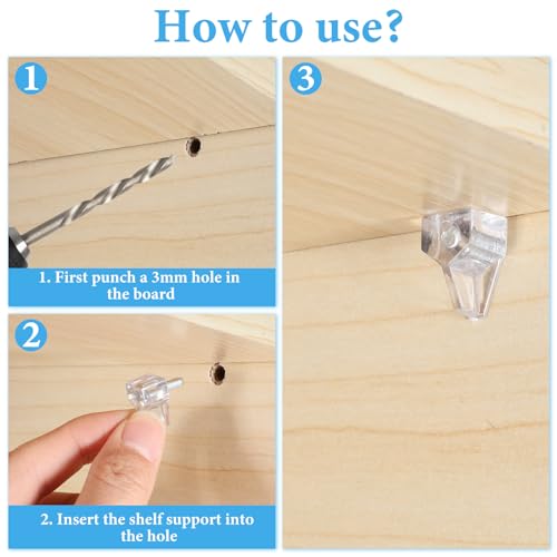 simarro 30 Stüick Einlegeboden Halter Bodenträger 3mm, Transparent Regalbodenträger Kunststoff Regalboden Stifte Steckbodenträger für Möbel Bücherregale Schränke Holz Glas-Böden Regal Halter Pegs Pins