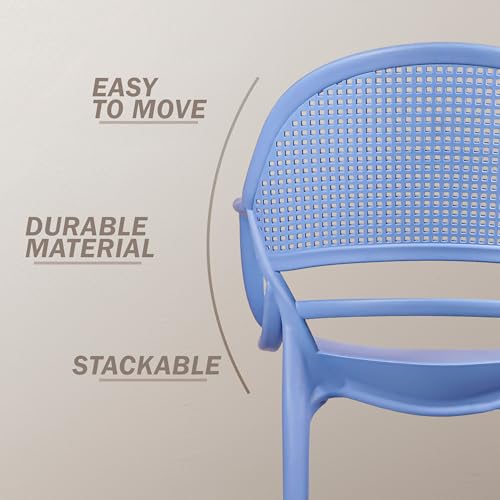 Image of DIYA Sunset Stackable Plastic Chair for Study & Home | Ergonomic Arm Chair | Living Room, Balcony & Outdoor Use | Durable PP Body, 1-Year Warranty - Set of 4 (Blue)
