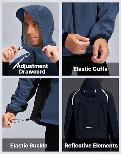 Image of Bikewa Men's Cycling Rain Jackets Waterproof Running Bike Windbreaker Lightweight Packable Hooded Jacket
