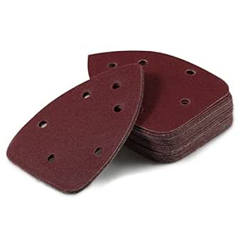Boxonly 20 Pcs Detail Sander Paper 6 Hole Hook And Loop Sandpaper Triangle Sanding Paper 90mmx90mmx90mm Sand Pads 80 Grits