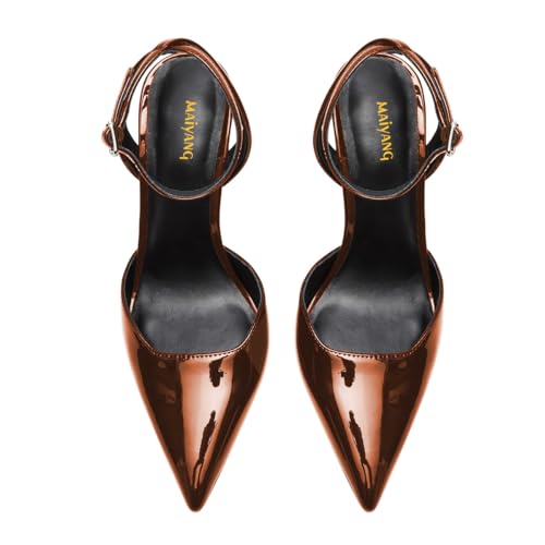 Maiyang Women Ankle Strap Buckle Pumps Unique Chain Chunky High Heel Pointed Toe Sandals Party Club Wedding Dress Shoes Size 4-16 US3