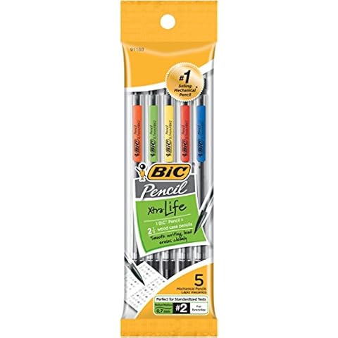 BIC Xtra-Life Mechanical Pencil, Clear Barrel, 5-Pack Cover