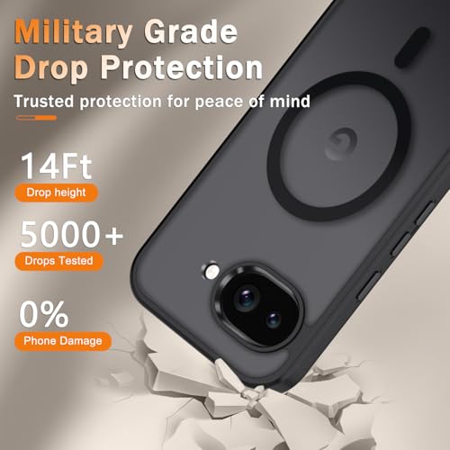 Image of for Google Pixel 10a Case, Matte Magnetic Phone Cover [with 1 Screen Protector] [Support for MagSafe] [Shockproof Military Grade Protection] Translucent Frosted Back, Black