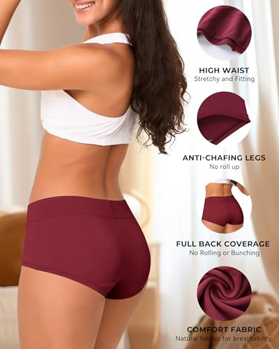 Image of BAMBOO COOL Womens Boy Shorts Underwear Full Coverage High Waist Boxer Briefs Panties for Women 5 Pack