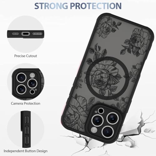 AIGOMARA Case for iPhone 16 Pro Max [Compatible with MagSafe] Black Flower Floral Pattern Design for Women Girls Soft TPU Bumper Hard PC Back Anti-Fall Shockproof Protective Slim Magnetic Cover by AIGOMARA - Used condition - Image 4