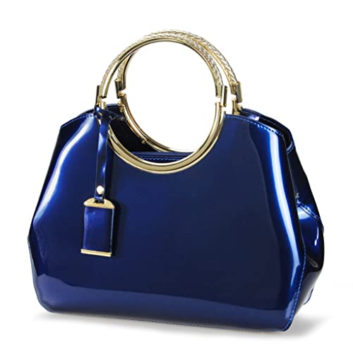 HOXIS Charm Glossy Metal Grip Structured Shoulder Handbag Women Satchel