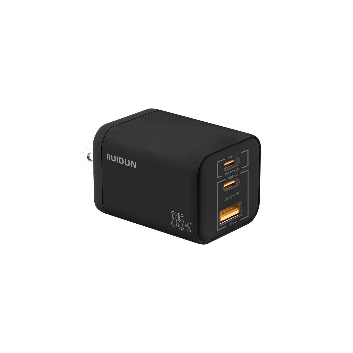 65W USB C Charger, 3 Ports USB Wall Charger, PD3.0 GaN USB C Charger for Travel, Fast Charger USB C for MacBook Pro/Air, iPad, Galaxy S24 Ultra, Dell XPS, iPhone 15 Pro and More(Black)