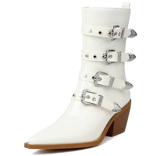 Bottes cowboy femme talon bloc bottines santiags bout pointu tendance automne