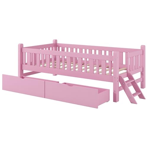 Bellemave Twin Size Kids Montessori Bed with Stairs,Solid Wood Twin Size Kids Bed Frame with Storage Drawers for Girls Boys,Low-Profile,Pink by Bellemave - Used condition - Image 4