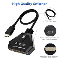HDMI Switch 3 in 1 Out, 4K@60Hz HDMI Umschalter mit vergoldeten Anschlüssen, Plug & Play, unterstützt Full HD 1080P 3D, kompatibel mit Roku TV Stick HDTV PS4/PS5 Xbox, ideal für Gaming, Heimkino – Ansicht 6