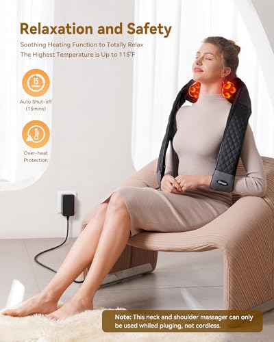 Image of Neck Massager with Heat, Neck Massager for Pain Relief Deep Tissue, 4D Deep Tissue Kneading Massage for Back Leg, Full Body Muscle Pain Relief, Ergonomic Design, Ideal Gift for Women Men, Not Cordless