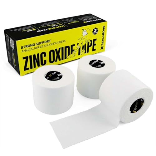 SPORTTAPE Zinkoxid 3 Rollen 5 0 cm x 10 m - Tapeverband weiß reißbares unelastisches Sport Tape für Gelenke Vermeidung von Blasenbildung hautfreundlich Kampfsport Boxen Rudern Rugby