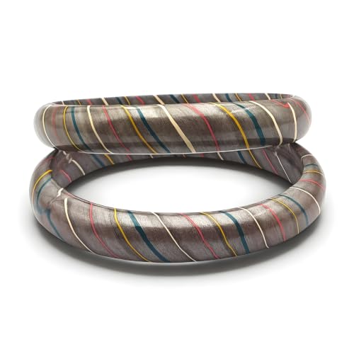 Image of Traditional Rajasthani Lac Bangles for Women and Girls, Jaipuri Lahariya Design Lakh Lah Kada, Multicolor Striped Pattern, Red Green Maroon Sky Blue Pink Purple Yellow Grey Set of 2