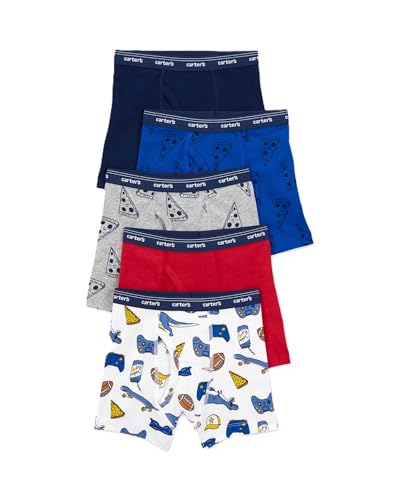 Carter's Boy's 5-Pack Cotton Boxer Briefs, Tagless Underwear No Pinch Elastic Waist Soft Comfortable Multipack (Multi/Pizza, 8 Years)