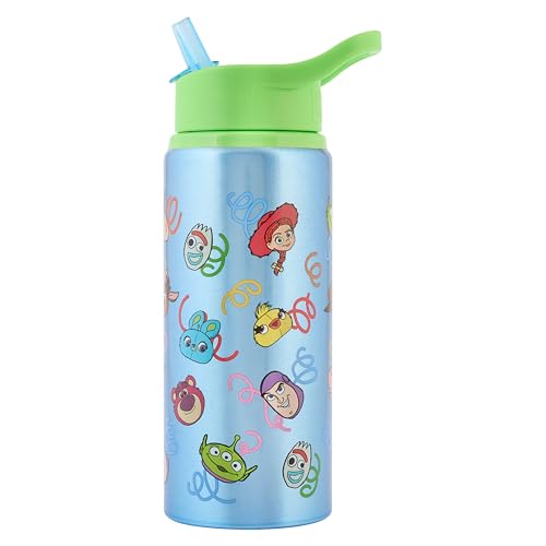 Disney Polar Gear Toy Story Aluminium Water Bottle with Straw Blue 600ml Featuring Woody Jessie Buzz Lightyear Characters