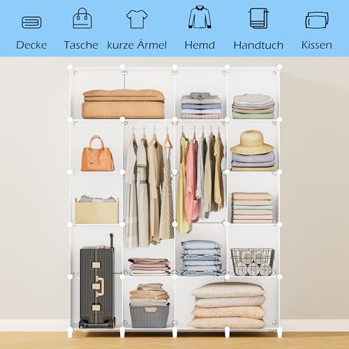 Miniatura 4 de Homidec Armario Modular, Guardarropa Portátil De 20 Compartimentos Para Dormitorio, Armario Con Barra Para Colgar Ropa, Compartimentos Más Profundos Aptos Para Perchas