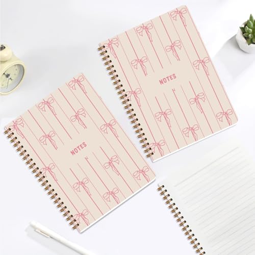 Image of 2Pcs Cute Pink Bow Spiral Notebooks for Women, A5 Hardcover Notebook Journal, College Ruled Notebook Lined Travel Journal for Writing Office Note Taking, Cute Diary Gifts for Women, 8.3x5.8Inch
