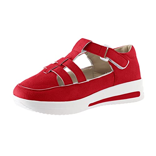 Zapatillas De Deporte Mujer - Zapatos Deportivos Informales De Suela Gruesa con De Gancho Ahuecado De Color Sólido A La Moda para Mujer (Red 42)