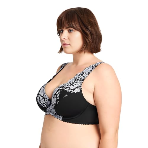 Image of Curve Muse Women's Minimizer Unlined Underwire Bra with Lace Embroidery-2 Pack
