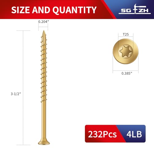 Image of #10 x 3-1 /2 inch Deck Screws (232Pcs) 4lb. Exterior Wood Screws. Carbon Steel, Tan, Flat Head, Rust Resistant epoxy Coated, with T25 Star Bit