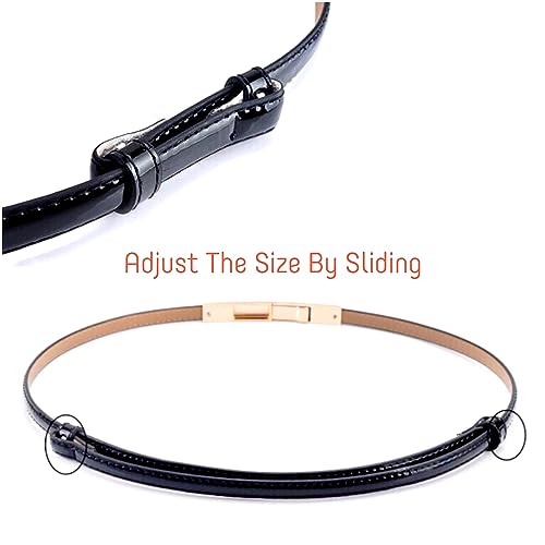 Women's Belt Dress Fashion Patent Leather Belts Adjustable 22"- 36" Skinny Slim Belt Leather Gold Color Buckle Waistband4