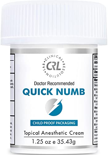 Quick Numb 5% Lidocaine Topical Numbing Cream for Fast Pain Relief, 1.25 Oz Maximum Strength Deep Penetrating Pain Relief Cream Anesthetic with Aloe Vera, Vitamin E, Lecithin with Child Resistant Cap