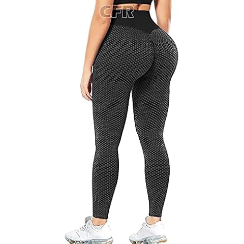 CFR Scrunch Bums Gym Leggings for Women Butt Lifting High Waist 3D Mesh Knitted Bubble Texture Anti Cellulite Leggings with Tummy Control Gym Yoga Pants Sexy Running Trousers Push Up Booty Lift Black Cover