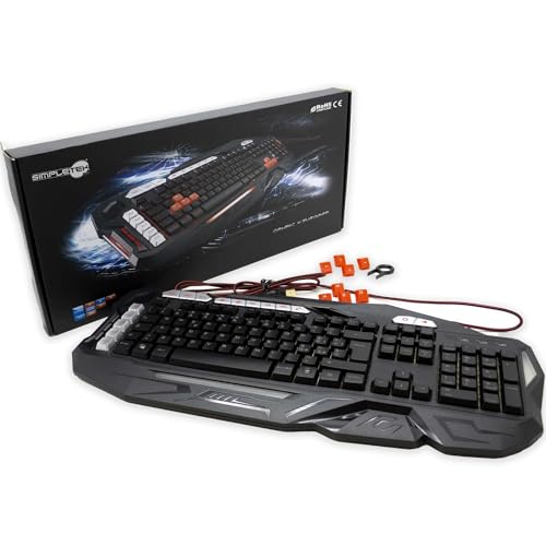 SIMPLETEK Kolorowa membrana multimedialna do gier RGB klawiatura do gier USB przewodowa PC z przełącznikiem pomarańczowym 7 kolorów