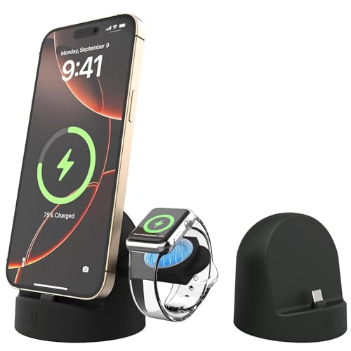 Charger Stand for Apple Watch and iPhone,USB-C Phone Charging Dock 15W Fast Charging,Support Nightstand Mode,for iPhone15/16/17/Samsung,for iwatch10/9/8/7/6/5/4/3/2/SE/Ultra/Ultra2 (Black)