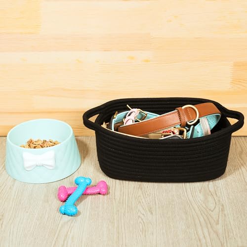Image of MINTWOOD Design 5-Piece Storage Baskets for Organizing, Small Woven Rope Baskets for Storage and Shelves, Dog Cat Toy Basket Box, Pantry Bathroom Organization Bins, Nightstand Organizer, Full Black