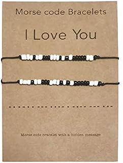 JANEMO 2 Pcs Morse Couple Bracelet,I Love YouAdjustable Couple Bracelets,Use for Birthday Gifts, Graduation Gifts