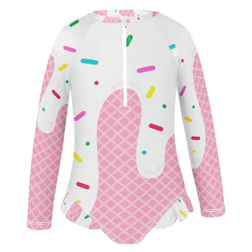 QUGRL Girls' Training Swimsuit Long Sleeve Ice Cream with Waffle UPF 50+ Girl Swim Dress Pink Quick Dry Rashguard 11-12 Years for Beach Pool2