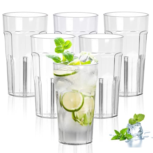 PRITOK Vasos de plástico acrílico: 6 vasos para beber de 370 ml, vasos de agua transparentes, vasos de plástico reutilizables, apilables, irrompibles para bebidas calientes y frías
