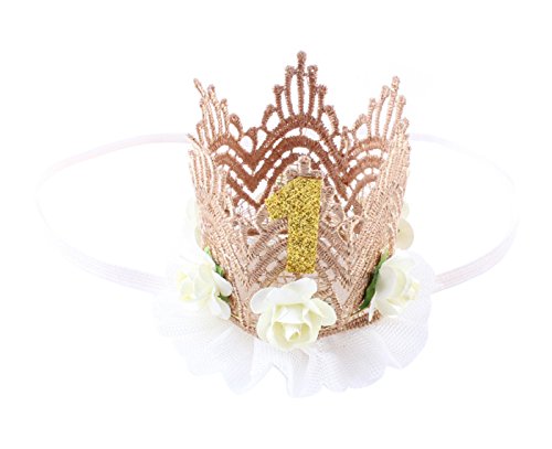 Infant Baby 1st Birthday Headwear Hair Accessories Lace Flowers Boho Headband Tiara Hair Wreath Bridal Princess Hairband Bouquest Headpiece with Comb Beige