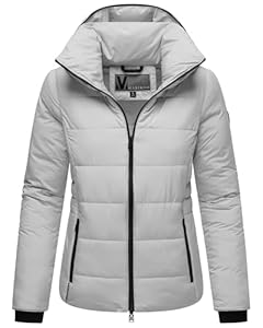 MARIKOO Basic Damen Steppjacke kurz mit Kapuze Radaa 16 Light Grey Gr. M